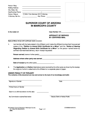 Tennessee title affidavit of correction - maricopa service certified mail