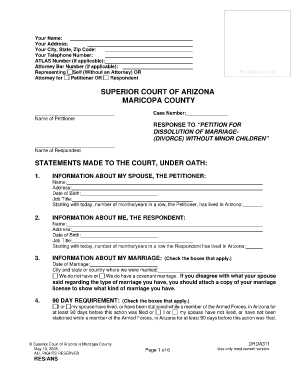 Response to Petition for Dissolution of Marriage Without Minor Children