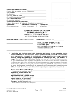 Declaration of Service by Certified Mail