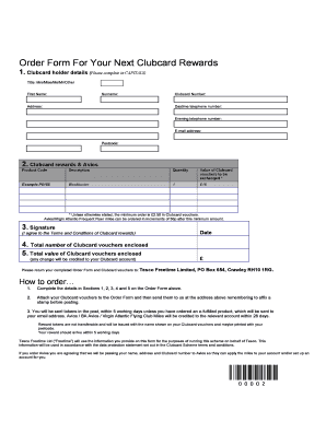 Events agenda template - Order Form For Your Next Clubcard Rewards - Tesco