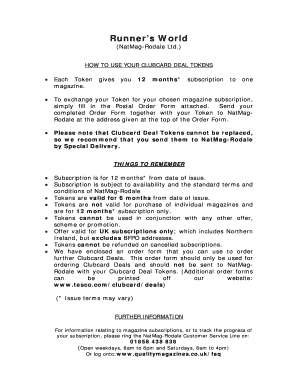 Runner’s World Clubcard Deal Token Order Form