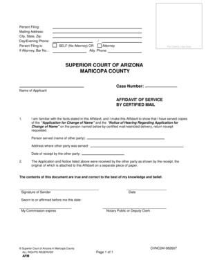 Arizona Affidavit of Service by Certified Mail