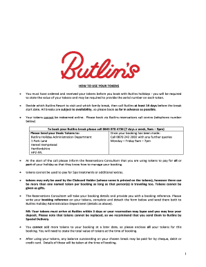 Butlins Holiday Token Booking Form