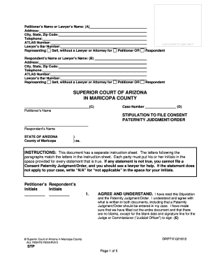 Stipulation to File Consent Paternity Judgment Order