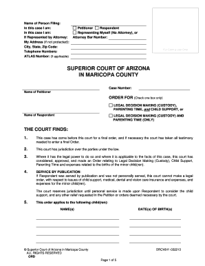 Arizona Child Custody Order Form