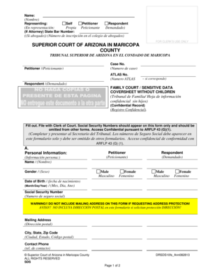 Arizona Family Court Confidential Coversheet