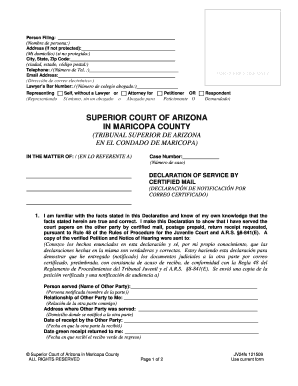 Declaration of Service by Certified Mail