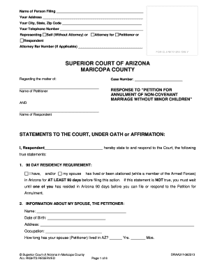 Response to Petition for Annulment of Non-Covenant Marriage