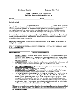 Parent Consent for Pupil Participation in Sports