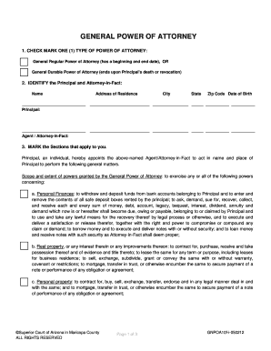 Arizona General Power of Attorney Form
