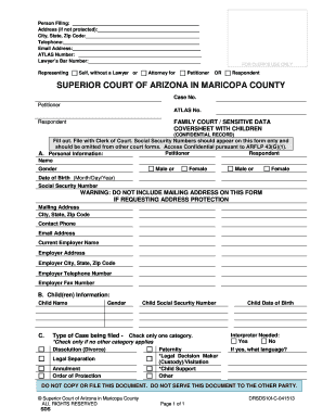 Arizona Family Court Coversheet with Children