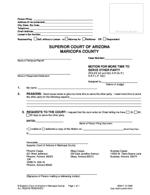 Arizona Motion for More Time to Serve Other Party