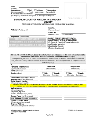 Arizona Family Court Confidential Coversheet
