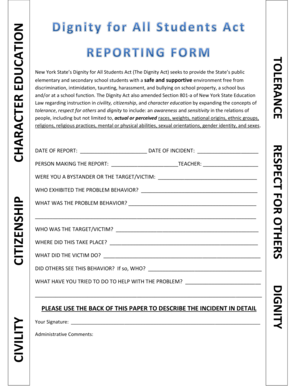 New York Dignity Act Incident Report Form