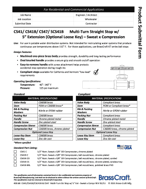 Product Submittal Form for Multi-Turn Straight Stop Valves