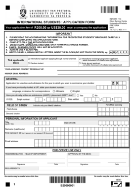 University of Pretoria International Student Application Form