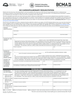 British Columbia No CPR Form