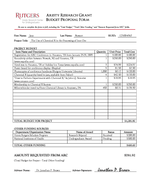 Aresty Research Grant Budget Proposal Form - rci rutgers