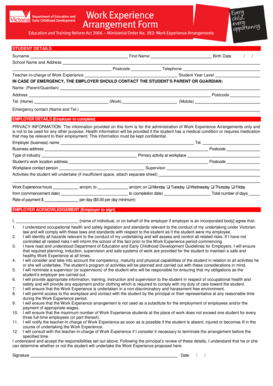 Work Experience Arrangement Form