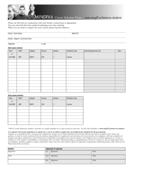 McGill University Course Selection Form