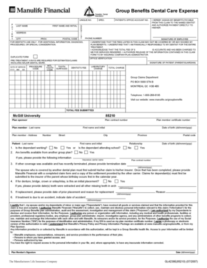 Group Benefits Dental Care Expense Form