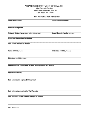 Arkansas Putative Father Registry Form