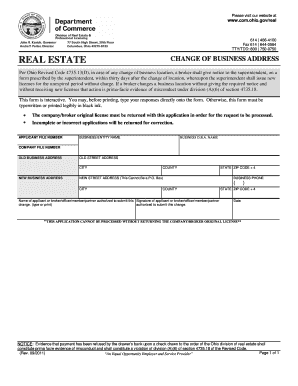 Ohio Real Estate Change of Business Address Form