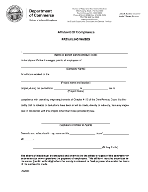 Affidavit of Compliance for Prevailing Wages