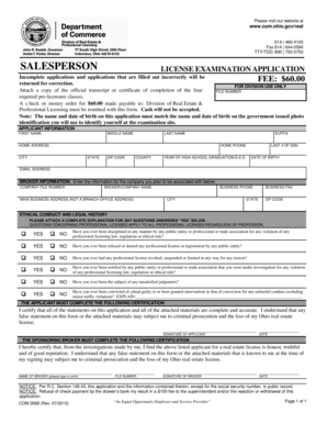 Ohio Salesperson License Examination Application