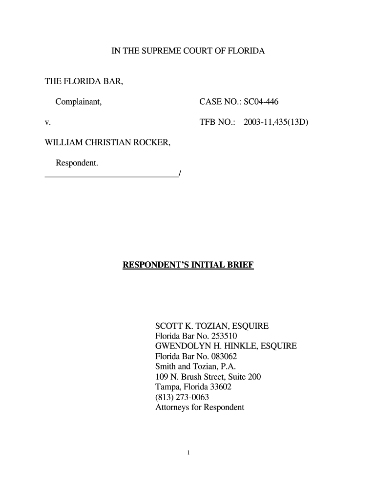 IN THE SUPREME COURT OF FLORIDA THE FLORIDA BAR Complainant - floridasupremecourt Preview on Page 1
