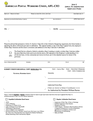 APWU Grievance Arbitration Appeal Form