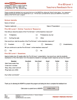 Fire ED Level 1 Teachers Feedback Form