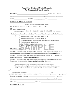 Prescription for Therapeutic Shoes & Inserts