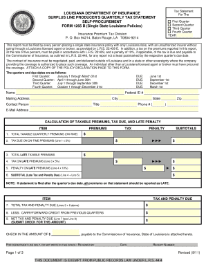 Louisiana Surplus Line Producer Quarterly Tax Statement