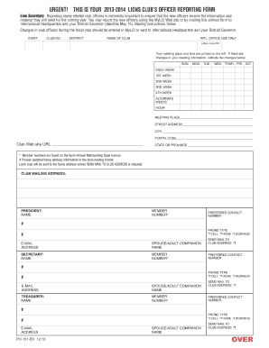 Lions Club Officer Reporting Form