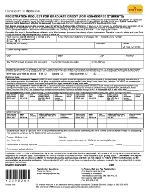 University of Minnesota Graduate Credit Registration Request