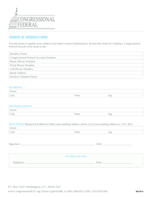 Congressional Federal Change of Address Form