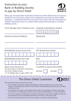 UK Direct Debit Instruction Form