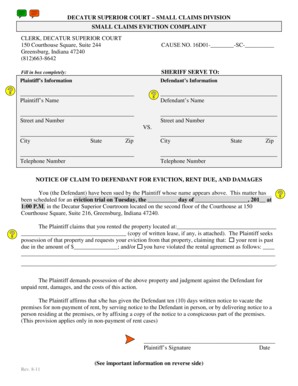 Small Claims Eviction Complaint