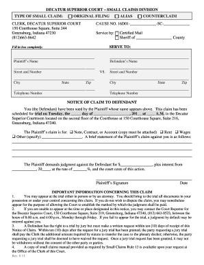 Indiana Small Claims Court Notice
