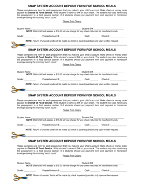 SNAP System Account Deposit Form for School Meals