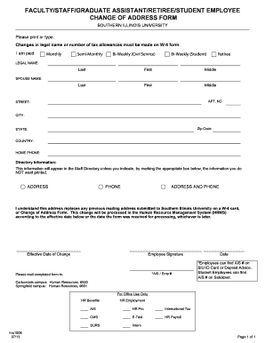 Southern Illinois University Change of Address Form