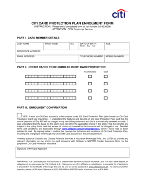 Citi Card Protection Plan Enrollment Form
