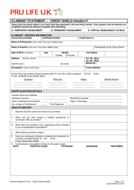 Claimant Statement Form – Credit Shield Disability