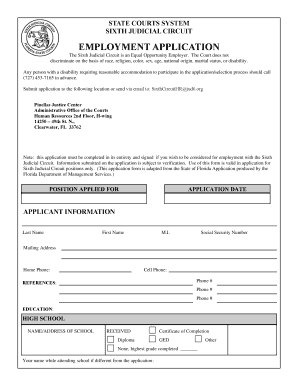 Sixth Judicial Circuit Employment Application
