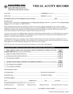 AWS Visual Acuity Record Form