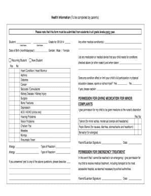 Student Health Information Form