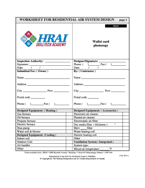 Residential Air System Design Worksheet
