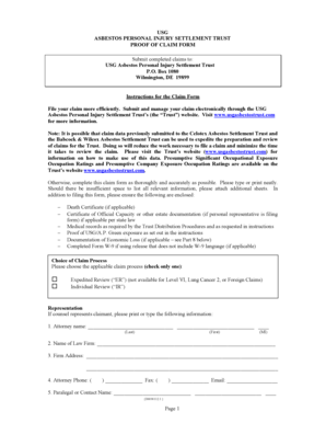 USG Asbestos Personal Injury Settlement Trust Proof of Claim Form