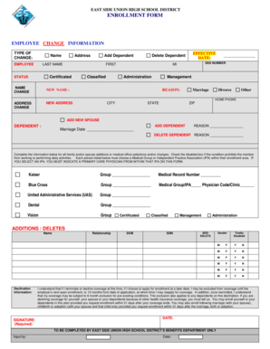 East Side Union High School District Employee Change Information Form